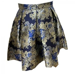 GUESS Gold & Blue Floral Pleated Skirt